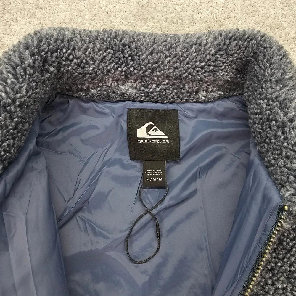 Quiksilver Deck Mens‎ Sherpa Fleece Zip Up Jacket Gray Size Medium New